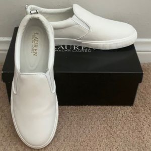 Ralph Lauren Haddley White Canvas Slip On Shoes Size 6.5